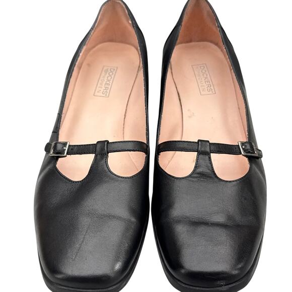 Dockers Vintage Black Leather Square Toe Wedge Heel Comfort Mary Jane Women 10 - Picture 2 of 7